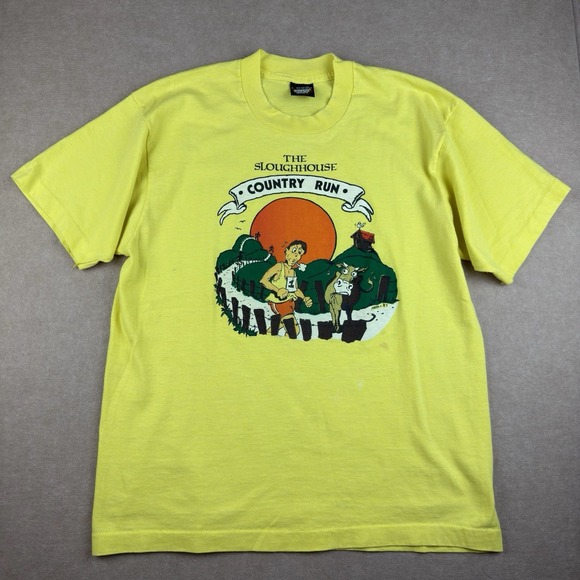 Screen Stars Other - Vintage Screen Stars T-shirt‎ Mens L Yellow 1987 Country Run Graphics 80s SS USA